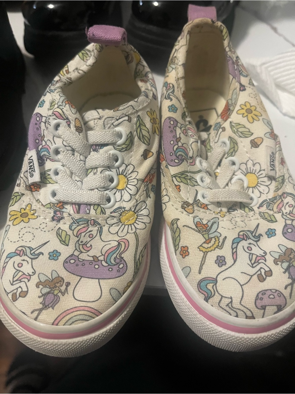 Vans Kids Cream Canvas Sneakers with Pastel Unicorn & Floral Print